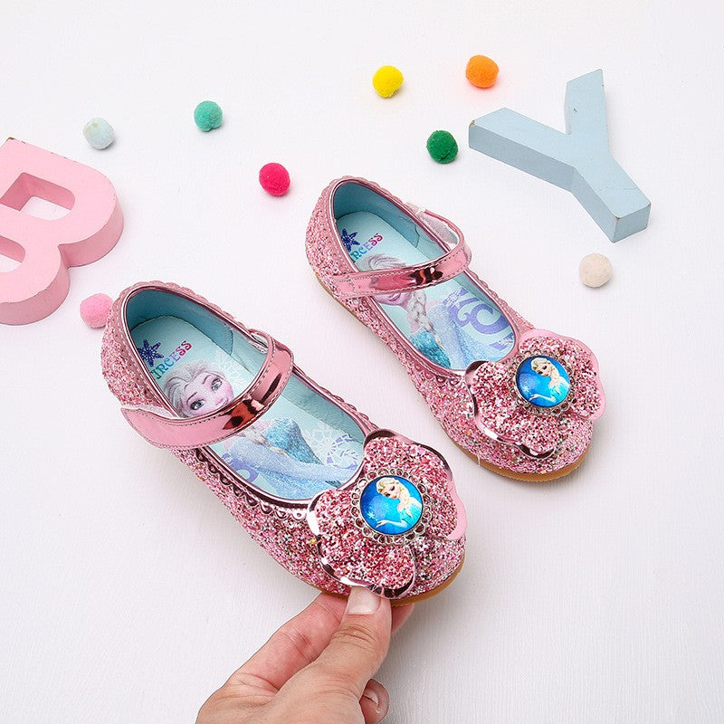 Disney Frozen Princess Elsa Cartoon Soft Sole Sandals Baby Girl Princess Shoes Crystal Shoes Children Flat Girl Leather Shoes