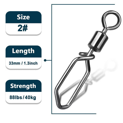 Giradores de Pesca com Snap 25~100 Peças Aço Inoxidável Girador de Tambor Rolante Clip Interlock Conector de Isca de Pesca Água Salgada