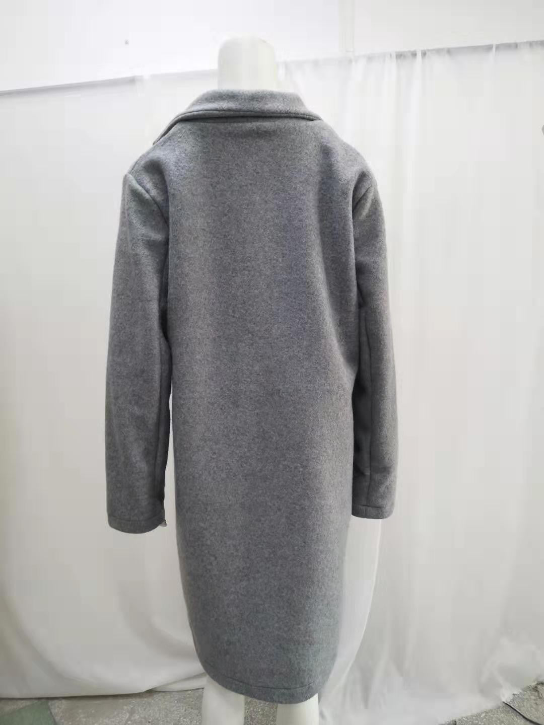 2024 European and American New Solid Color Lapel Mid length Button Woolen Coat for Women