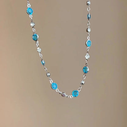 LATS Colar Feminino de Borboleta Cristal Azul Romântico Simples Brilhante Zircônia Camada Dupla Gargantilha Corrente Clavícula Nova Joia Fina