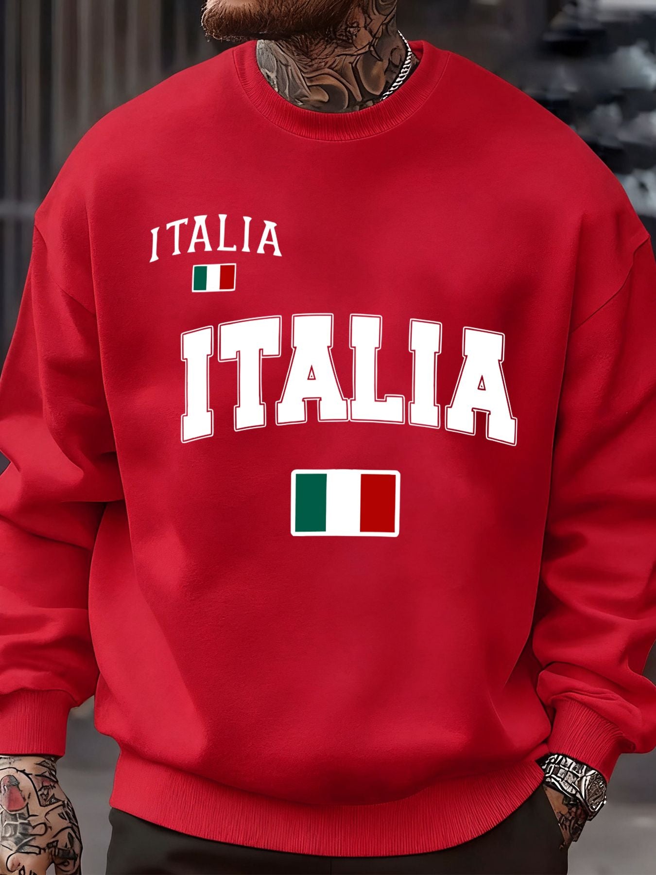 Italia Italian Flag Print Autumn Men Sportswear Fleece Sweatshirt Street Casual Pullovers Oversized Clothes Unisex Fashion Tops