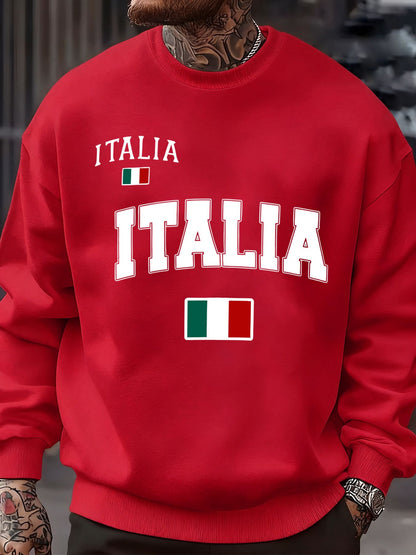 Italia Italian Flag Print Autumn Men Sportswear Fleece Sweatshirt Street Casual Pullovers Oversized Clothes Unisex Fashion Tops
