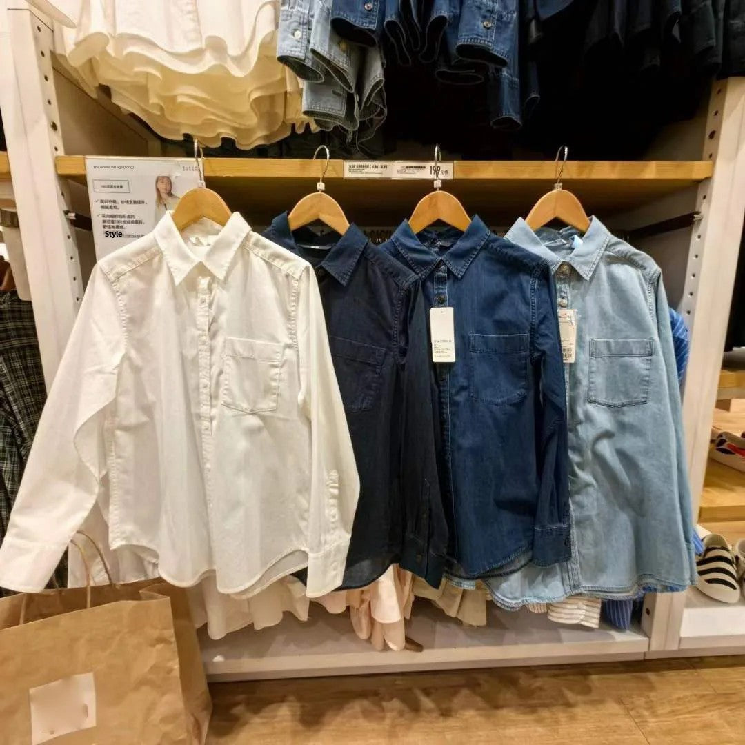 Women's Soft Denim Shirt Long Sleeve Autumn Washing Product Thin Jacket Air Conditioning Shirt 470735