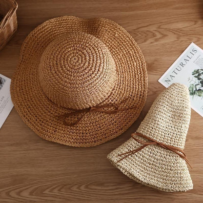 Holiday Sle Beach Fisherman Hat Seaside Sun Protection Sun Hat Large Brim Bow Woven Straw Hat Women Panama Chapeau Korean