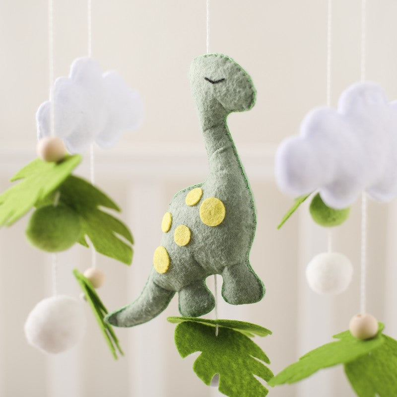 Móbile de Berço Musical de Dinossauro de Feltro e Madeira, Brinquedo de Chocalho Pendurado para Bebê, Brinquedos para Recém-Nascidos de 0 a 12 Meses, Suporte de Presente para Berço Infantil