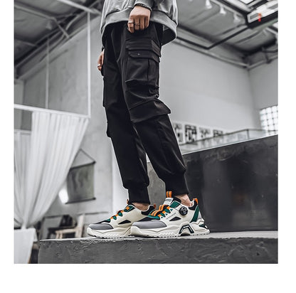 Tênis masculino coreano com fivela rotativa, moda casual, esportivo, para as quatro estações, solado macio, antiderrapante, para corrida ao ar livre, tênis de estudante