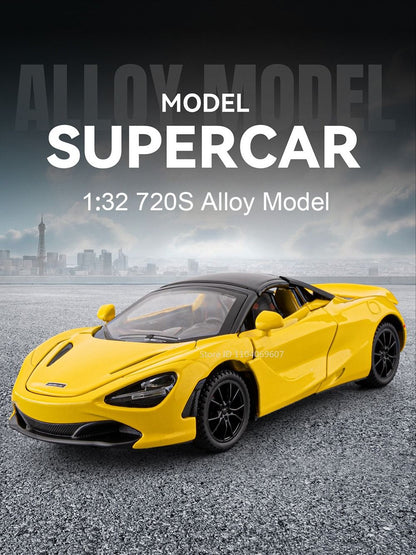 1:32 720S F1 Modelo Miniatura Carros Esportivos Liga Fundida Ornamento Supercarros Som Luz Portas Abertas Puxar Para Trás Presentes Infantis