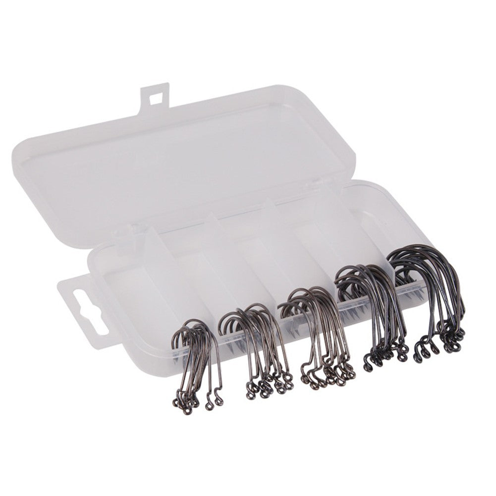 50 Pçs/Caixa Anzol Jig Crank Barbed Hook Wide Offset Fishhook Anzol Minhoca Larga Isca Macia Anzol Offset para Minhoca Macia Jig Mold Hooks