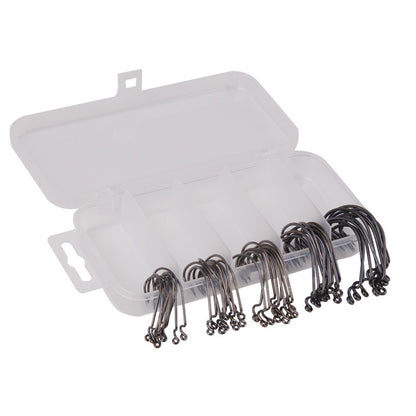 50 Pçs/Caixa Anzol Jig Crank Barbed Hook Wide Offset Fishhook Anzol Minhoca Larga Isca Macia Anzol Offset para Minhoca Macia Jig Mold Hooks
