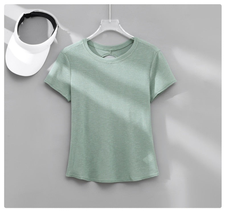 DRUR Gym Tops Women Lightweight Sweatshirt Summer Short Sleeve Quick Dry Fitness Running Tshirt Back Cross Hollow Yoga Wear New