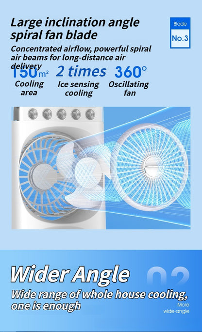 Multi-Function Mist Fan with Oscillating Air Conditioner, Aromatherapy, Colorful Lights & Timer for Home Office Use