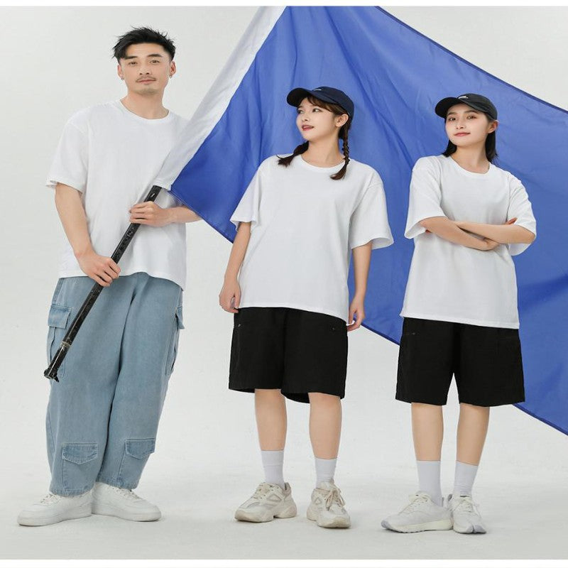 Cotton heavy-duty men's and women's T-shirts, summer breathable short sleeves, customized printing, logo embroidery