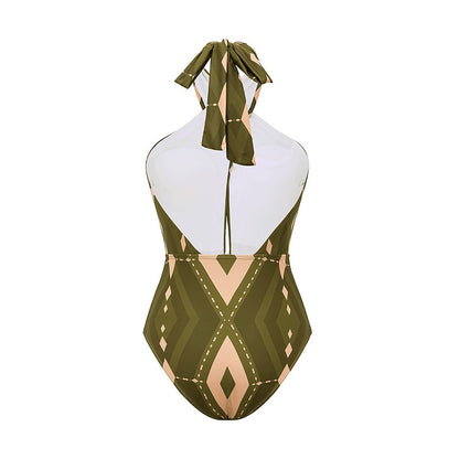 Women Bikini Push Up Swimsuit Halter Neck Geometric Pattern Print One Piece Swimsuit Backless Summer Swimwear Bathing Suit