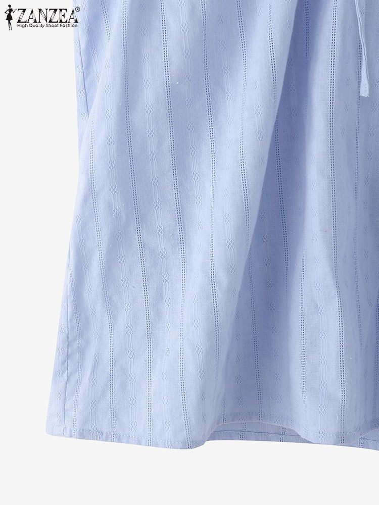 2025 ZANZEA Summer Elegant Shirt Women Sleeveless Holiday Blouse Stylish Tanks Tops Casual Solid Cotton Camis Mujer Blusas Femme