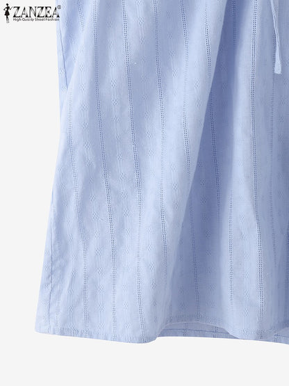 2025 ZANZEA Summer Elegant Shirt Women Sleeveless Holiday Blouse Stylish Tanks Tops Casual Solid Cotton Camis Mujer Blusas Femme