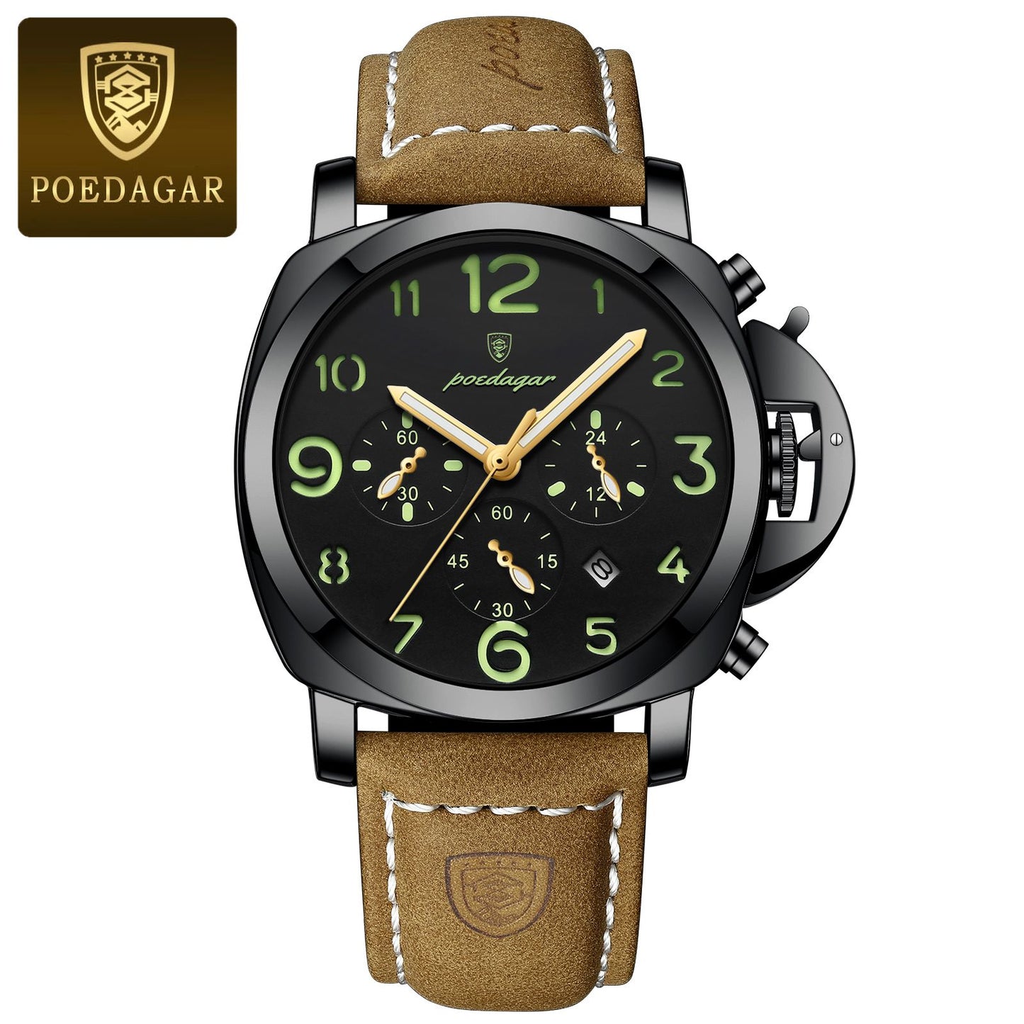 POEDAGAR Top Luxury Fashion Watch For Men Waterproof Luminous Chronograph Man Watch Leather Military Men's Quartz Watches Reloj