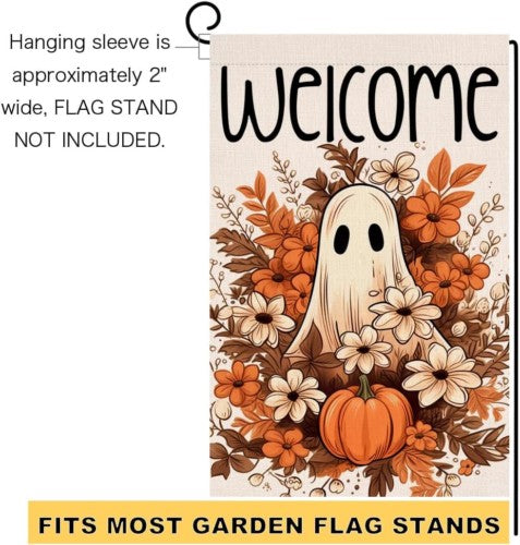 Halloween Ghost Garden Flag 12x18 Vertical Double Sided Spooky Pumpkin Fall Holi