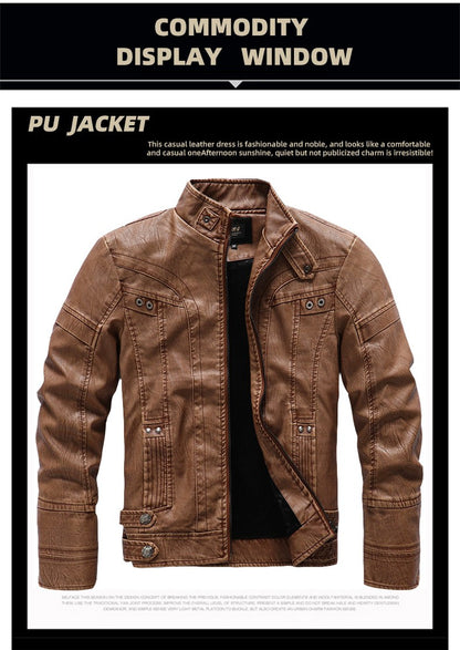 Autumn Winter New Fashion Men's Solid Color Simple Basic Casual Trendy Stand Collar Zipper Faux Leather Coats Male Jackets Tops