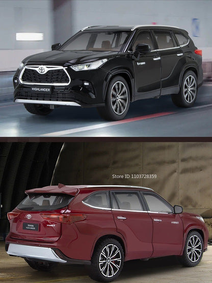 Miniaturas de carros Highlander RAV4 em liga fundida escala 1:24, com som, luz, portas que abrem, função de fricção e absorção de choque – Presente para meninos