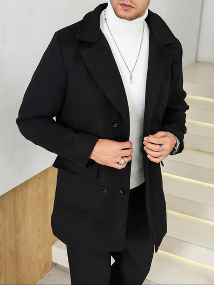 Men's Woolen Overcoat, Casual Fashion Long Sleeve Jacket with Pockets, Fall & Winter Outerwear for Daily Wear & Business