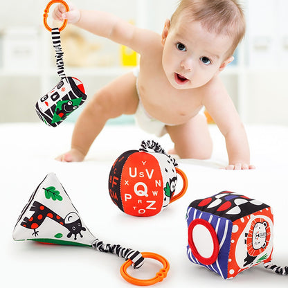 Baby Newborn Crib Hanging Rattle Toys Early Development for 0-12 Months High Contrast Black and White Learning Education Toy