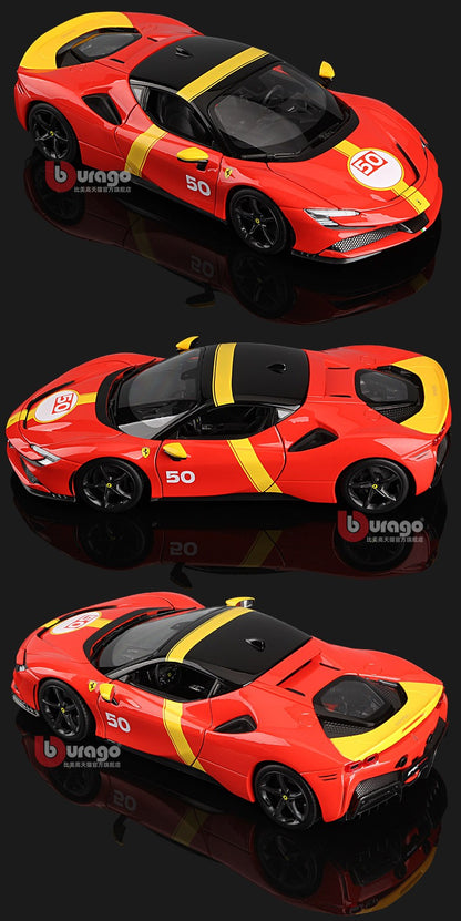 Bburago 1:18 Ferrari SF90 50# Stradale Assetto Fiorano Supercar Esportivo em Liga Metálica Modelo Miniatura Coleção de Brinquedos Diecast Edição Limitada
