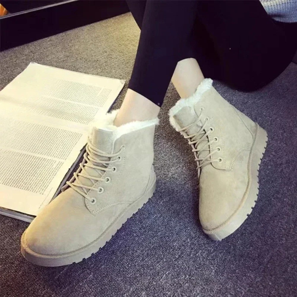 2025 Women Winter Snow Boots Warm Flat Plus Size Platform Lace Up Ladies Women's Shoes New Flock Fur Suede Ankle Boots 36-42