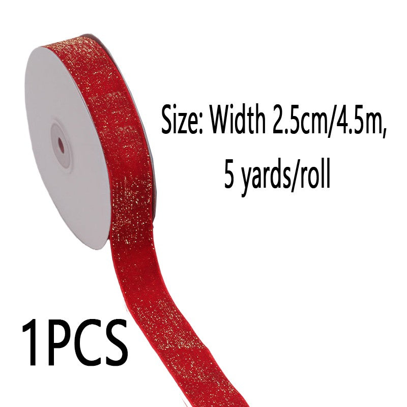 6/10/20/38mm Christmas Velvet Bow Gift Ribbon Packaging DIY New Year Red Velvet Gold Glitter Festival Ribbon for DecorationDD14