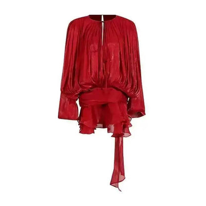 Beige Top Solid Blouse Mini Dresses For Women V Neck Long Sleeve Spliced Lace Up