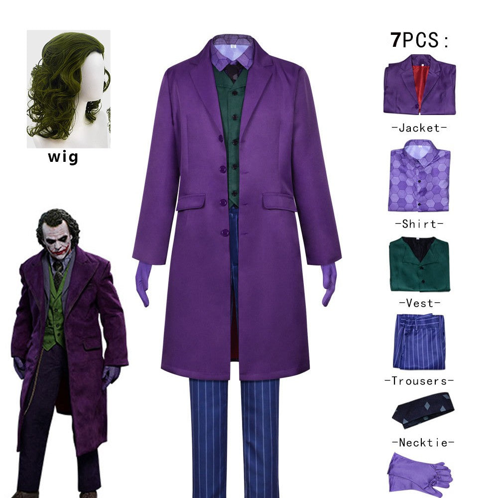 Men Clown Cosplay Costume Clown full set Coat Shirt Vest wig Tie Suit Outfits for Male Halloween Costumes