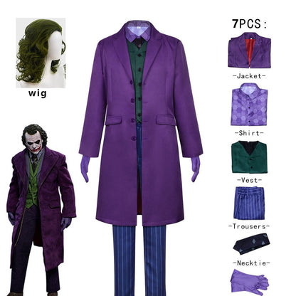 Men Clown Cosplay Costume Clown full set Coat Shirt Vest wig Tie Suit Outfits for Male Halloween Costumes