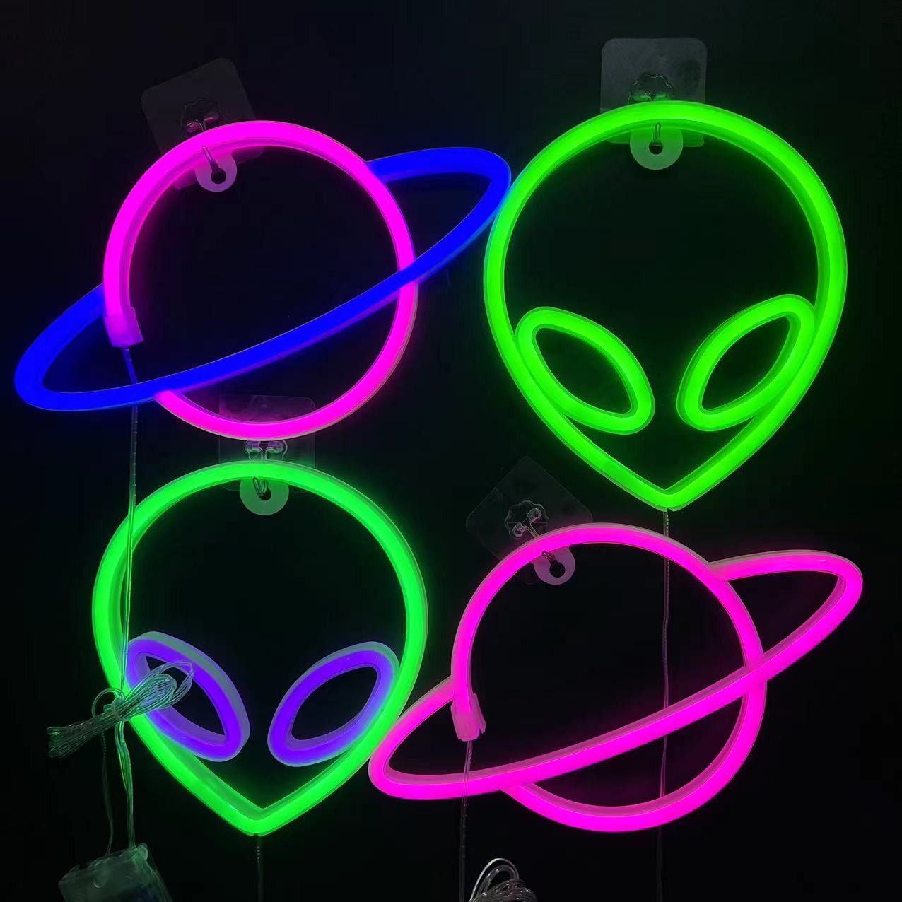 Neon Sign Alien Face Shaped Wall Hanging Lights for Home Game Room Saucerman  Plant LED Night Lamps Xmas Party Holiday Art Decor
