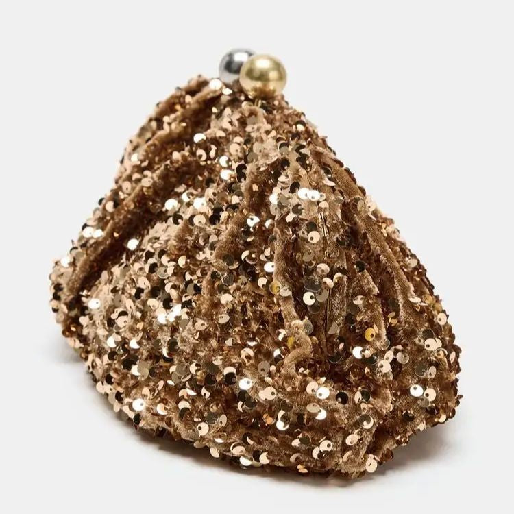 SEQUIN CLUTCH, New Luxury Designer Handbag for Ladies Elegant, Spacious Clip bag with Chains, Women's Fashion Shoulder Bag