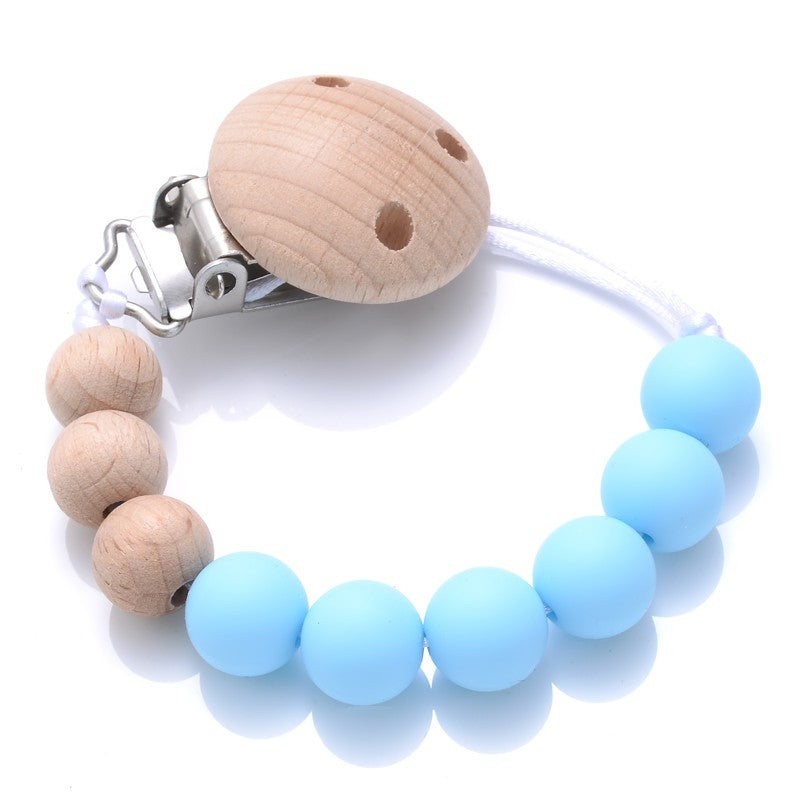 Baby Wooden Pacifier Clip Silicone Teether Round Beads Dummy Holder Chain For Baby Teething Nursing Chewing Toys Shower Gifts