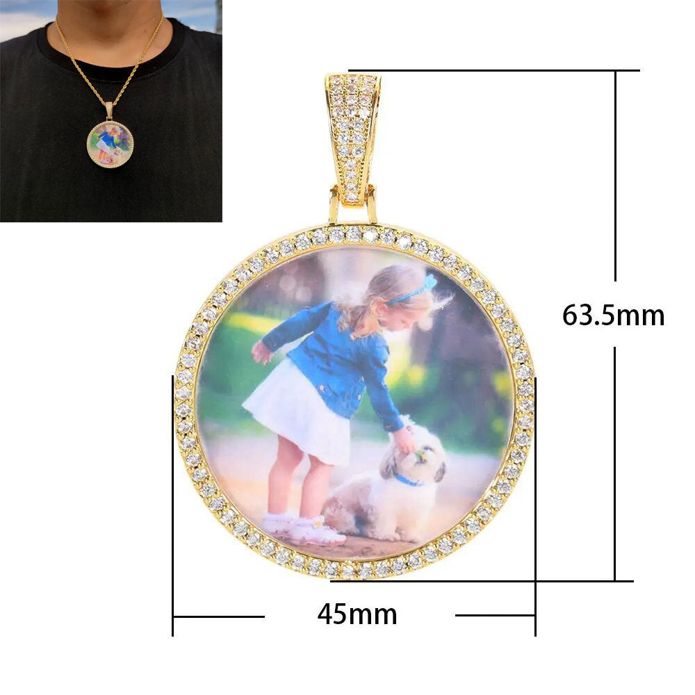 Wholesale Custom Photo Pendant Memory Medallions Rotary Double-Sided Picture Necklace Hip Hop Iced Jewelry Personalized Gift