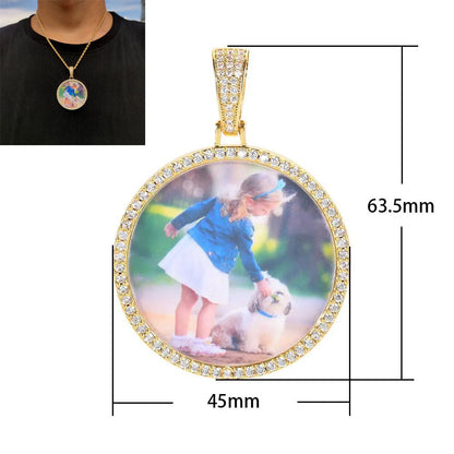 Wholesale Custom Photo Pendant Memory Medallions Rotary Double-Sided Picture Necklace Hip Hop Iced Jewelry Personalized Gift