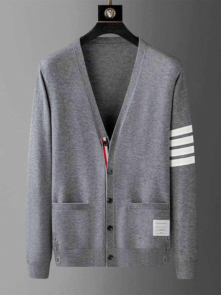 Luxury brand men's knitted sweater for autumn and winter high-end striped design Korean version boutique cardigan casual jacket