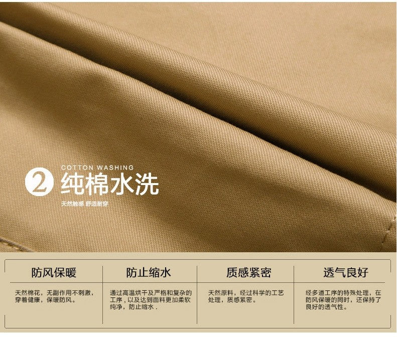 Men's Spring and Autumn New Fashion Casual Cotton Trench Coat, Solid Color Lapel Single-breasted Mid-long Splicing Trench Coat