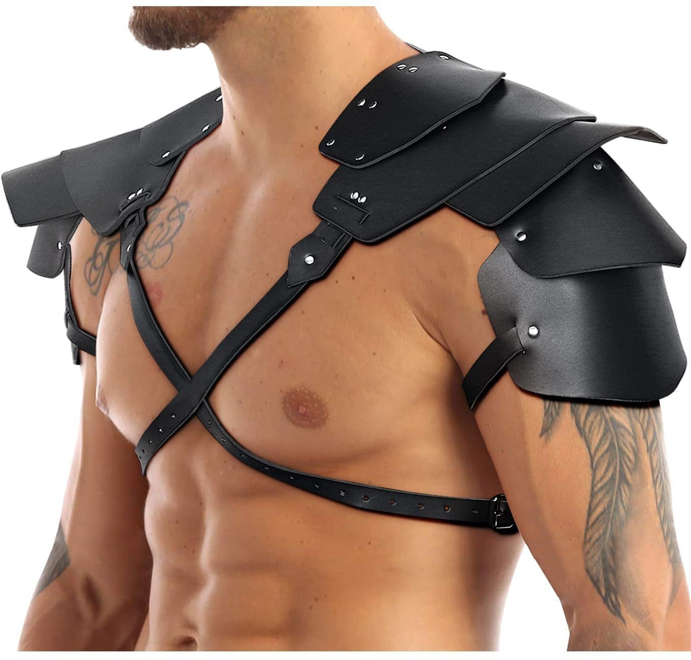 Medieval Viking Armor Leather Shoulder Harness Renaissance Style Cosplay Accessory, Adjustable Straps, Cool and Handsome Theme