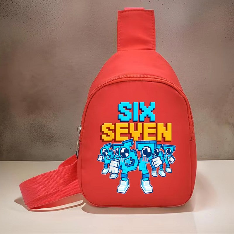Children Chest Bag Six Seven Italian Brainrot Kids Bag for Girl Boy Daily Travel Purse Cartoon 6 7 Memes Long Strap Shoulder Bag