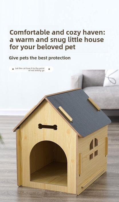 Casinha de cachorro e casinha de gato de madeira nova, casinha de cachorro com janela para animais de estimação, cabine para animais de estimação destacável, placa Osson de alta densidade, com portas de ferro