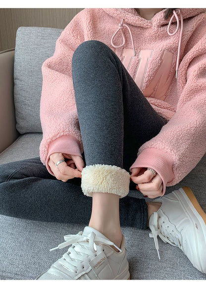 220g/350g Women High Waist Warm Thicken Tights Winter  Embroidery Solid Casual Fleece Pants Comfortable Versatile Points Pants