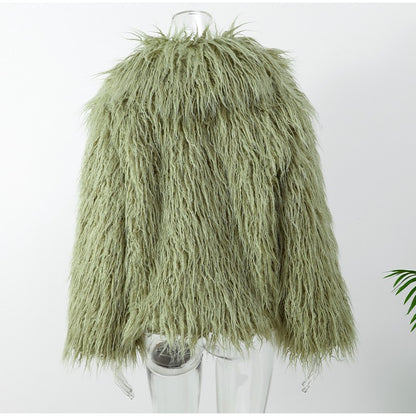 Solid Fashion Fake Fur Coat Women Chic Fluffy Warm Long Sleeve Loose Short Jacket Luxury 2025 Winter Lady Daily Street Outerwear