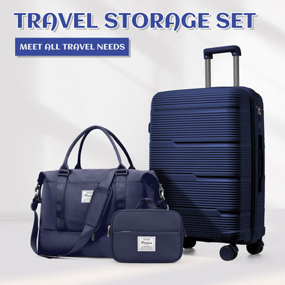 3pcs Large Travel Suitcase Sets With Travel Bag, Checked Suitcases with Wheels, Carry On Luggage Sets, Travel Box Cabin 55x42x25