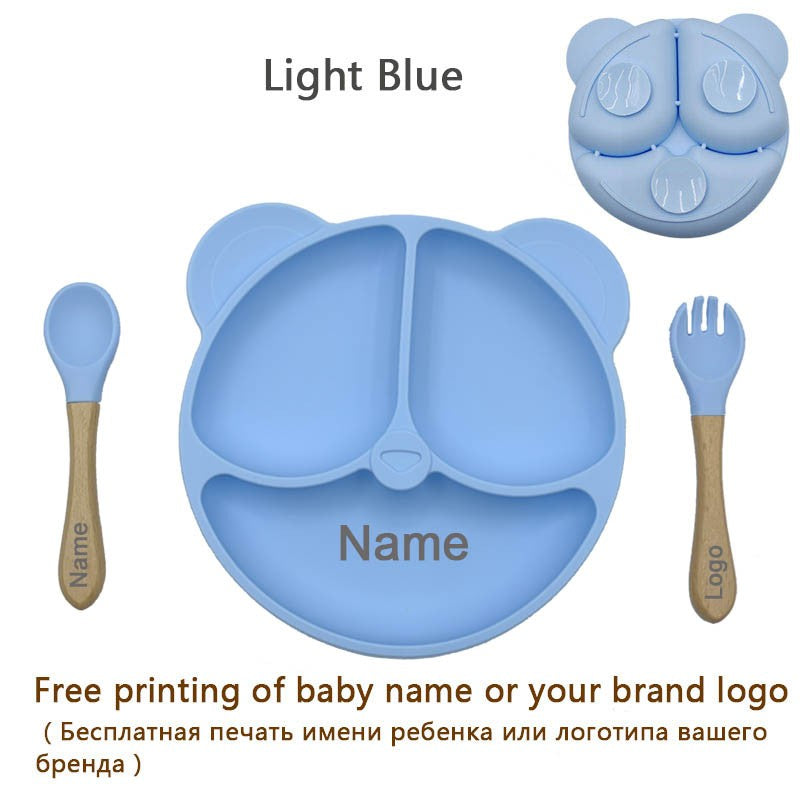 Feeding Set Silicone For Baby Sucker Bowl Dishes Plate For Kids Bear Plate Set Baby Tableware Children's Cup With Straw 8Pcs