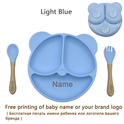 Feeding Set Silicone For Baby Sucker Bowl Dishes Plate For Kids Bear Plate Set Baby Tableware Children's Cup With Straw 8Pcs