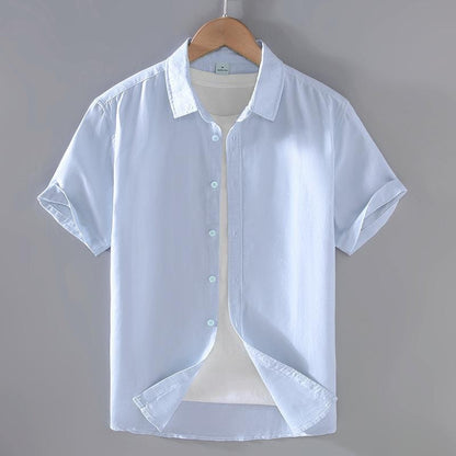 Cotton Linen Hot Sale Men's Short-Sleeved Shirts Summer Streetwear Plain Color Stand Collar Casual Beach Style Plus Size M-3XL