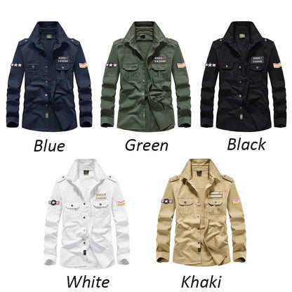 Spring Autumn New Men Long Sleeve Cargo Polo Shirt Casual Fashion Cotton Shirt Male Tactic Military Embroidery Tops