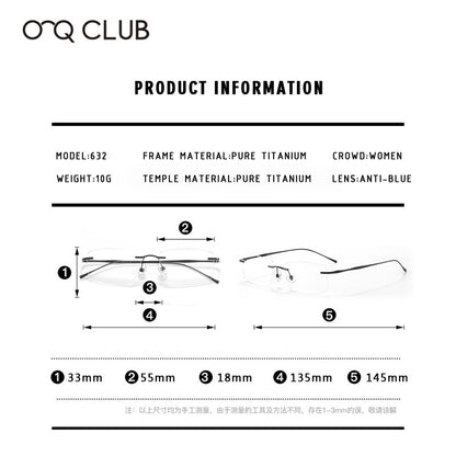 O-Q CLUB Ultra-light Titanium Reading Eyeglass Frames Men Fashion Simple Rimless Myopia Glasses Customized Prescription Glasses