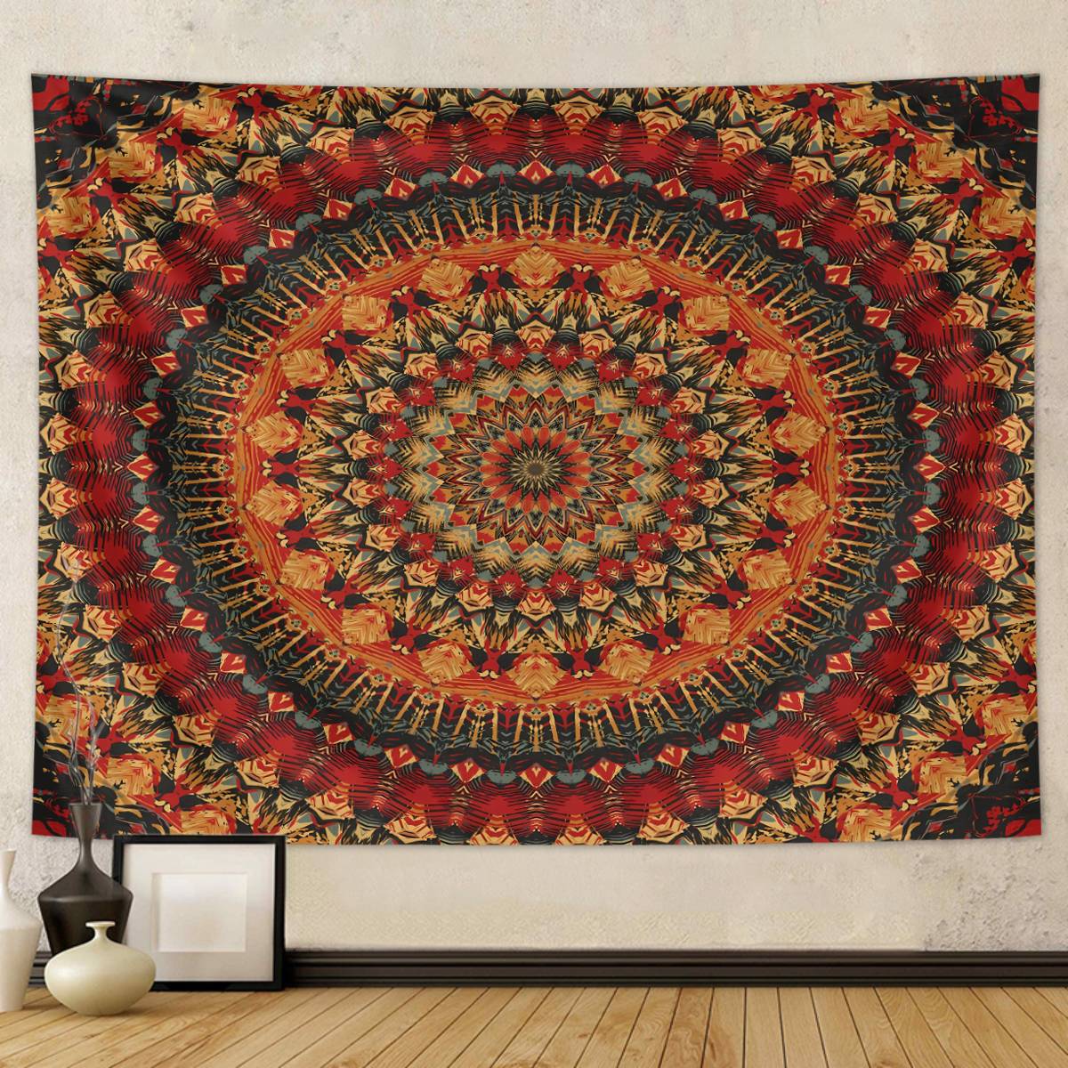 1pc Bohemian Mandala Tapestry, Retro Plant Flower psychedelic Tapestry, Hippie Style Room Decoration Wall Hanging